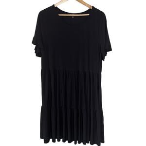 Nicole Miller Black Tiered Knit Dress Size 1X Women's Short Sleeve Boho Goth LBD